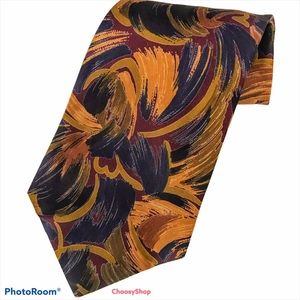 Silk Tie MULBERRY Thai Abstract Gold Navy Swirl